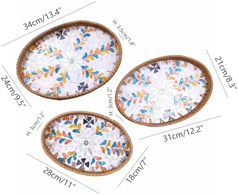 i-lan 3-Pack Oval Rattan Serving Trays with Mother of Pearl Inlay, 13/12/11 Inch Woven Platters for Home Decor, Coffee Table, Display, and Entertaining - Image 2