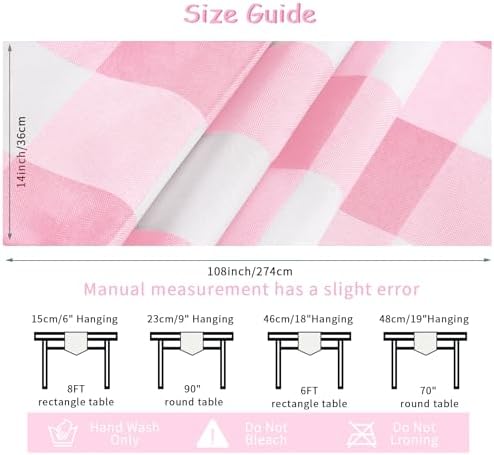 Cupuamon Fabric Checkered Table Runner 12 Pack Waterproof Gingham Table Runner 14W x 108L Buffalo Check Table Runners for Parties Kitchen Dining Wedding Banquet (Pink and White) - Image 4