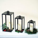 HPC Decor Black Metal Candle Lanterns Set of 3- Lanterns Decorative w/Flickering Timer Candles- 16.5'' 13'' 10'' Chunky Large Modern Farmhouse Candle Lanterns for Indoor, Outdoor, Tabletop (No Glass) - Image 5