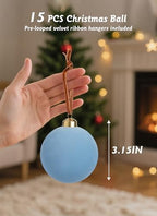 Brightown 15 Pcs Light Blue Velvet Christmas Balls, 3.15 Inch Velvet Ornaments for Christmas Tree, Christma Tree Flocked Ornaments Balls for Family Holiday Wedding Party Xmas Hanging Decoration - Image 2