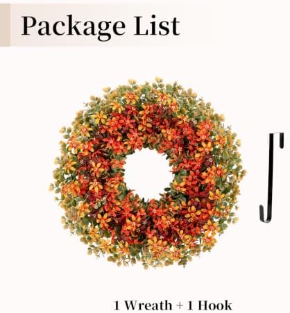 BLOSMON Fall Door Boxwood Wreath, 24 Inch Autumn Wreaths with Hanger - Image 6