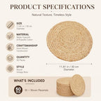 11.81" Round Woven Placemats Set of 50, Water Hyacinth Plate Chargers Bulk - Image 2