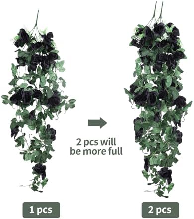 RECUTMS 4PCS Artificial Black Rose Fake Hanging Flowers Garland with Lights - Image 4