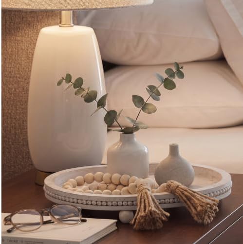 Mumufy 16" x 11.8" Oval Decorative Tray with 58" Bead Garland, White Washed - Image 4