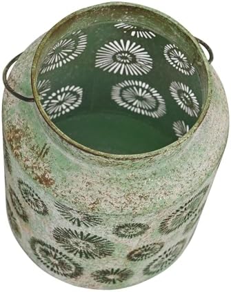 Rustic Metal Hanging Lantern, 8.66" H Vintage Distressed Green Firework Cutout Decorative Lantern for Indoor Outdoor Use, Tabletop Patio Wedding Centerpiece, Fits Pillar & LED Candles - Image 7