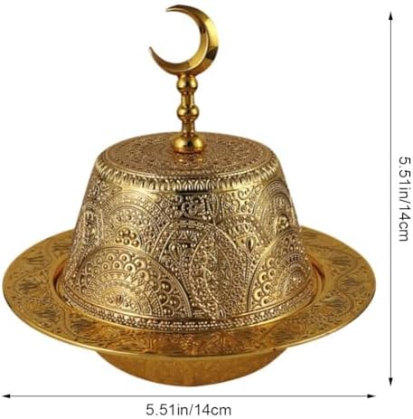 Ramadan Serving Dish Metal Ramadan Tray with Lid Eid Mubarak Plate Gold Candy Bowl for Wedding Home Party Desk Decoration - Image 2