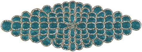 Beaded Table Runner 13x36 Inches - Thanksgiving Easter Runner for Table for Farmhouse Dining, Boho Rustic Vintage Holiday Party Room Decor - Teal Green by RIANGI