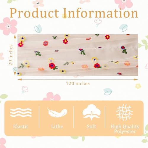 BINBE 6pcs Champagne Daisy Spring Table Runner Embroidery Gauze 10FT Florals Seasonal Tulle Holiday Birthday Kitchen Dining Table Decor for Home Party - Image 4