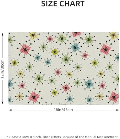 Mid-Century Placemats Set of 6,Vintage Mid-Century Atomic Modern Abstract Pattern, Kitchen Dining Room Party Washable Heat Resistant, 12x18 Inches - Image 2