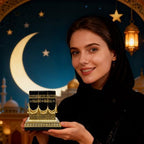 Resin Kaba Replica Decor - 4.6 Inch Golden Black Islamic Prayer House Model with Arabic Script & Rhinestones, Eid Ramadan Gift, Muslim Home Office Desk Decoration (4.17x4.17 in Base) (Gold) - Image 6