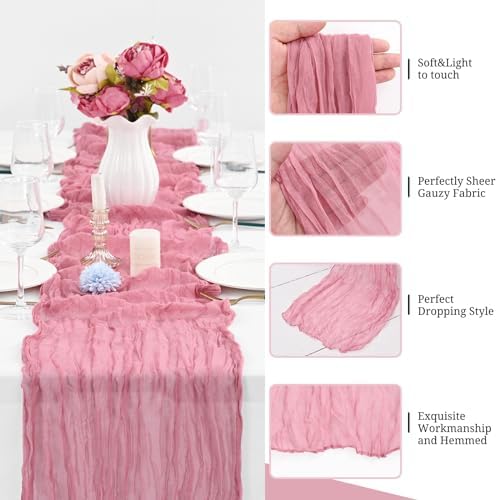 16 Pack Dusty Rose Cheesecloth Table Runners, 20x120 Inch - Image 4