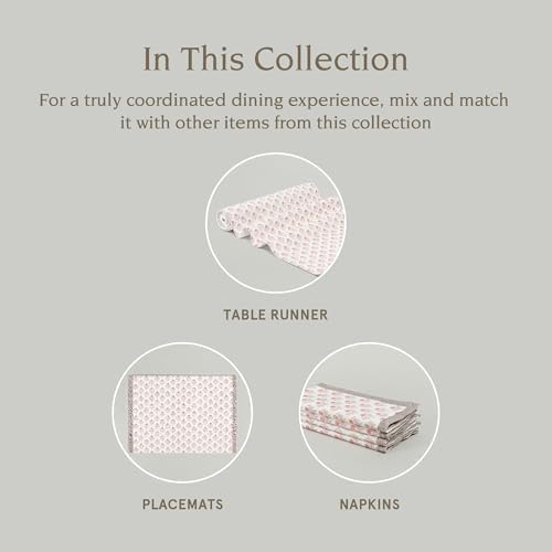 Over&Back 18x90 Hand-Blocked Printed Cotton Table Runner - Washable Table Runners for a Custom Home Decor Tablescape - Perfect for Coffee Table, Dinner Table, Living Room, and More - Pink Bloom - Image 4