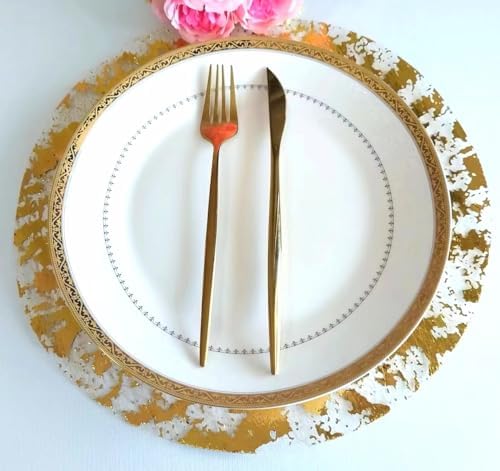 Disposable Gold Placemats Set of 100 Metallic Thin Round 13 Inch Gold Doilies Mesh Pressed Fall Table Placemates 100 Pack Charger Plates for Wedding, Birthday Party - Image 3