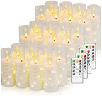 Nimiko Flickering Flameless LED Candles,Battery Operated Candles 24 Pcs with Embedded Star String,Acrylic LED Pillar Candles with Remote,Suitable for Home Decoration to Create an Atmosphere (White) by Nimiko