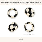 MACKENZIE-CHILDS Wood Napkin Ring Set, Black-and-White Courtly Check - Image 4