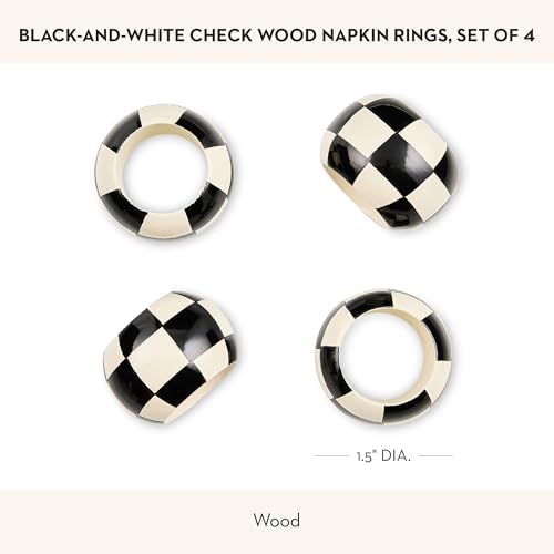 MACKENZIE-CHILDS Wood Napkin Ring Set, Black-and-White Courtly Check - Image 4