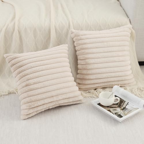 Pallene Faux Fur Decorative Throw Pillow Covers 22x22 Set of 2, Apricot - Image 6