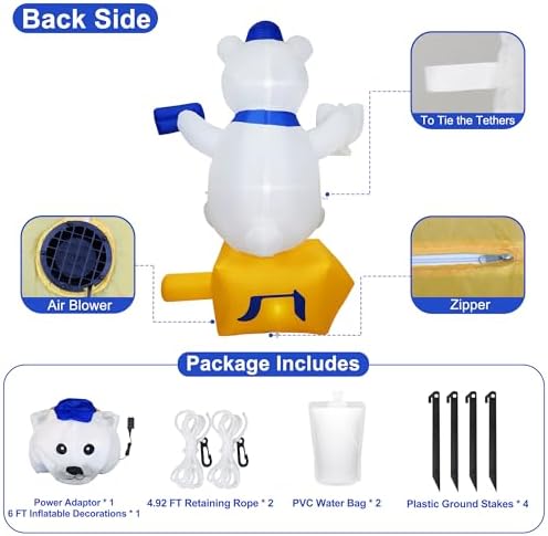 6 Foot Hanukkah Inflatables Outdoor Decorations Bear Holding a Star of David and Menorah with Built-in LED Lights, Blow up Hanukkah Decorations Outside Chanukah Decorations for Yard Garden Home Party - Image 4