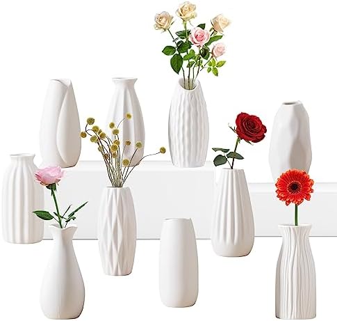 5'' White Ceramic Bud Vases Set of 10,Small Vases in Bulk for Flowers,Mini Vases for Centerpieces,Modern for Floral and Pampas Grass,Boho for Wedding,Party,Table Home Decor by Sameme