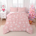 Erosebridal Pink Christmas Comforter Set Queen Girly Romantic Snowflake Duvet Insert Princess Winter Quilt Girls Modern Style Bedding Set Bedroom Decor Pink Floral Bedding Set & 2 Pillowcases by Erosebridal