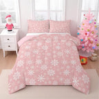 Erosebridal Pink Christmas Comforter Set Queen Girly Romantic Snowflake Duvet Insert Princess Winter Quilt Girls Modern Style Bedding Set Bedroom Decor Pink Floral Bedding Set & 2 Pillowcases by Erosebridal