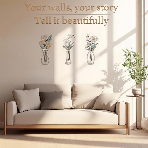 CarryWise 3 Piece Metal Flower Wall Art for Bedroom Living Room, Flower Blue gold - Image 2