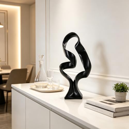 15" Modern Abstract Ribbon Decorative Sculpture, Knot Sculptures,Home Decor,Coffee Table Statues,Dining Living Room Desk Decor（Black） - Image 4