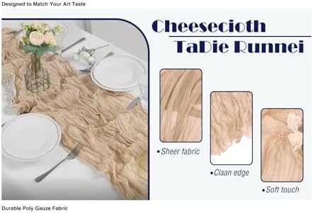 20 Pack Beige Cheesecloth Table Runner 17x108 Inch Boho Wrinkled Sheer Gauze Cheese Cloth Table Runner Bulk Decor for Wedding, Bridal Shower, Birthday Party - Image 2