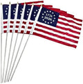 JRED 250 Anniversary USA Flags on Stick 6 Pack, 12x18 Inch 1776-2026 Betsy Ross 13 Stars Handheld US Flags, with Retractable Stainless Steel Pole Safety Spear Top for 4th of July by Home