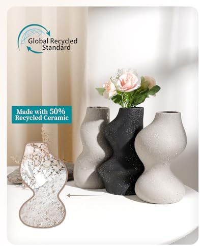 BosilunLife Decorative Vase Set of 3, Nested Curved Recycled Ceramic - Image 4