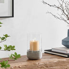Danya B. Modern Cool Gray Cement Base and Glass Pillar Hurricane Candle Holder (Small) - Image 2