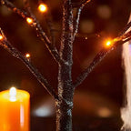 LITBLOOM Lighted Spooky Halloween Tree with Timer Battery Operated or USB Plug in, Pre-lit Black Glittered Tabletop Tree with Orange Lights 24L 18IN for Halloween Home Party Decoration Indoor - Image 2