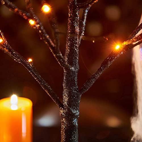 LITBLOOM Lighted Spooky Halloween Tree with Timer Battery Operated or USB Plug in, Pre-lit Black Glittered Tabletop Tree with Orange Lights 24L 18IN for Halloween Home Party Decoration Indoor - Image 2