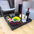 20x20 Inches Large Black Faux Leather Wrapped Wood Ottoman Tray with Handles for All Occasions, Serving Food Breakfast On Bed, Home Decor Decorative, Living Room,Square Coffee Table Organizer - Image 4