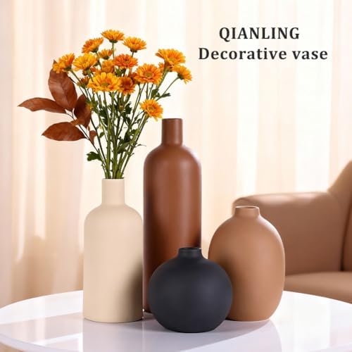 Ceramic Vase Set of 4, Modern Vases Home Decor, Neutral Decorative Vase for Bouquet Pampas Grass Dried Fresh Flowers, Small Vase for Living Room, Kitchen, Bedroom, Bathroom, Entryway Mantel, Decor - Image 5