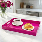 Large Decorative Tray, Rectangular Serving Tray with Handles, Plastic Coffee Table Tray for Ottoman, Living Room, Kitchen Tabletop, Rose Pink, 15.7” x 11.8” x1.6” - Image 6