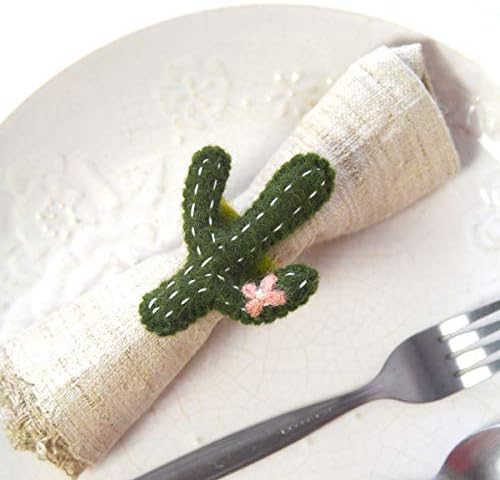 Global Crafts - Handmade Felt Napkin Rings Set - 4-Pack Cactus - Image 3