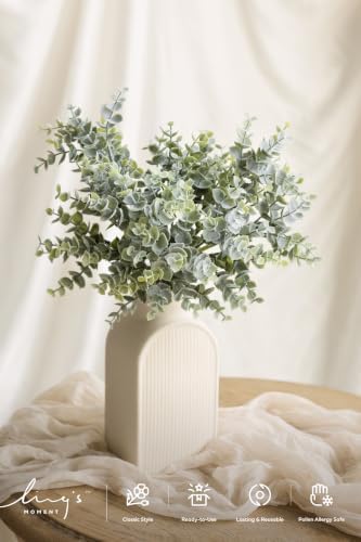 Ling's moment Artificial Plants Eucalyptus Leaves Branches,18Pcs 8" Tall Fake Greenery Filler Decor w/Stems, Realistic Texture Flocked Plants for Wedding Bouquets/Table Centerpieces, Room/Office - Image 2