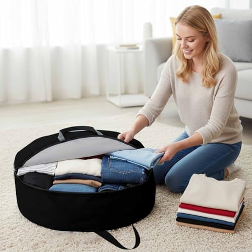 24 Inch Round Storage Bag 2 Pack,Solid Art Minimalist Pure Black Waterproof Wreath Storage Container with Handles&Zipper Plain Single Dark Color Closet Organizer Bags Garland Box - Image 4