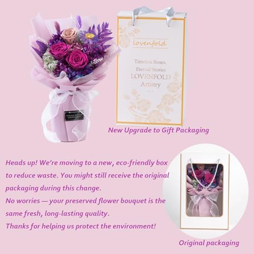 lovenfold Preserved Flowers for Delivery, Purple Rose Bouquets That Last 1-3 Years, Birthday Flowers Gifts for Women Mom Grandma Wife Friends - Image 5