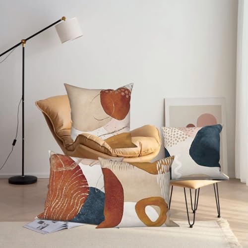 4 Pcs/Set Boho Abstract Pillow Covers Bohemian Orange Navy Blue Golden Line Geometric Modern Home Decor Linen Throw Pillow Covers for Outdoor Couch Sofa Farmhouse Bedroom Decor, 24"x24" - Image 6