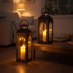 Bdor 16 Inch Outdoor Indoor Lantern, Set of 2 Black Metal Candle Lanterns - Image 2