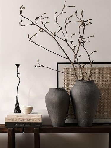 Ceramic Vase - Large 11.8 Inch Tall Floor Vase for Centerpieces, Farmhouse Flower Vases, Rustic Minimalist Home Decor for Living Room, Enterway, Wedding (Sandstone Dark Gray) - Image 6
