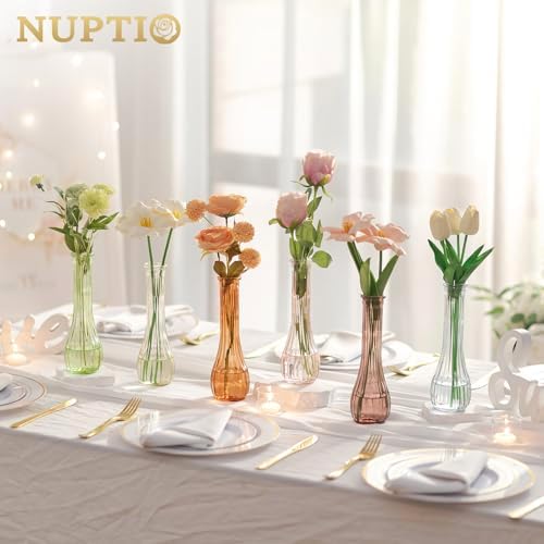 NUPTIO Glass Bud Vases Centerpiece Bulk, 8.5" Tall, Colored, Set of 12 - Image 5