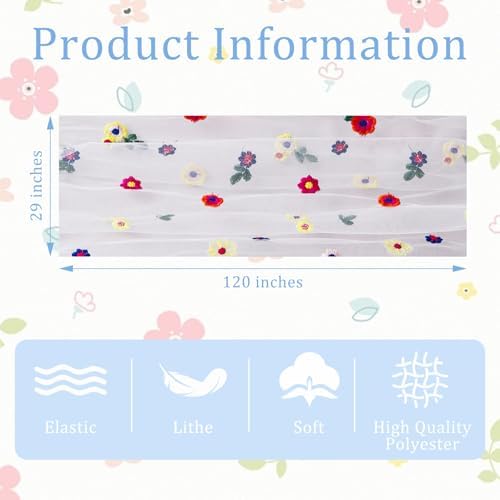 BINBE 12pcs Daisy Spring Table Runner Embroidery Gauze 10FT Florals Seasonal Tulle Holiday Birthday Kitchen Dining Table Decor for Home Party Blue - Image 4