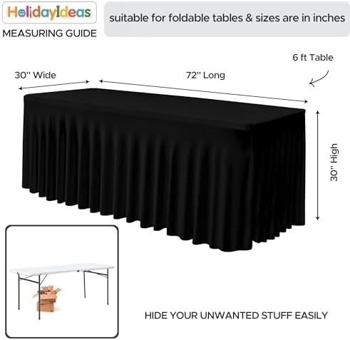 4 Pack Black Spandex Table Covers 6ft Rectangle Ruffle Skirts for Party - Image 4