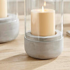Danya B. Modern Cool Gray Cement Base and Glass Pillar Hurricane Candle Holder (Small) - Image 6