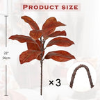 Briful Artificial Magnolia Leaves Stems 3 Pack 22in Orange Fake Magnolia Branches for Vase Fall Leaves Stems for Home Room Arrangements Centerpieces Thanksgiving Décor (Vase Not Included) - Image 2