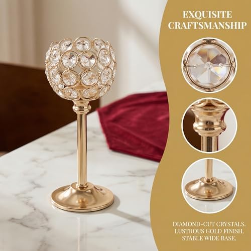 Crystal Candle Holders 2 Set of 6 - Gold Vintage Hollow Ball Candle Stand for Table Centerpiece, Crystal Metal Tealight Candlestick for Wedding, Dining Room Decor - Image 3