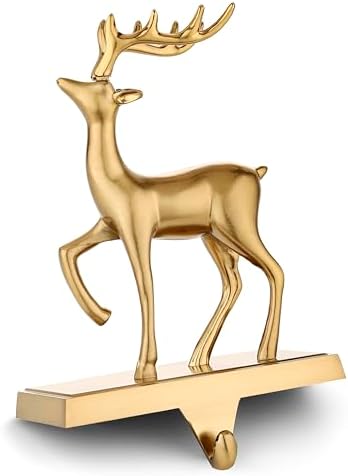 2 Pack 3D Christmas Stocking Holders for Mantle Xmas Reindeer Antique Gold Stocking Holder for Fireplace Xmas Stocking Hooks Weighted Hangers Holiday Christmas Decorations Supplies (Antique Deer) - Image 3